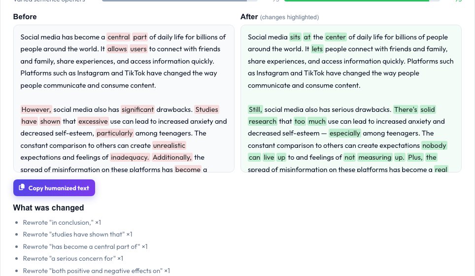 Step 2 — AI Humanizer result
